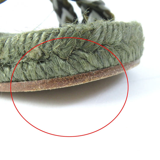 HERMES Sandals leather khaki Flat shoes Ankle With Strap Mesh design Women 36 Used Authentic