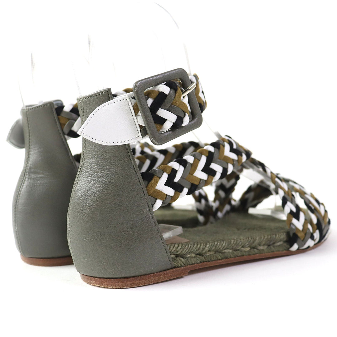 HERMES Sandals leather khaki Flat shoes Ankle With Strap Mesh design Women 36 Used Authentic