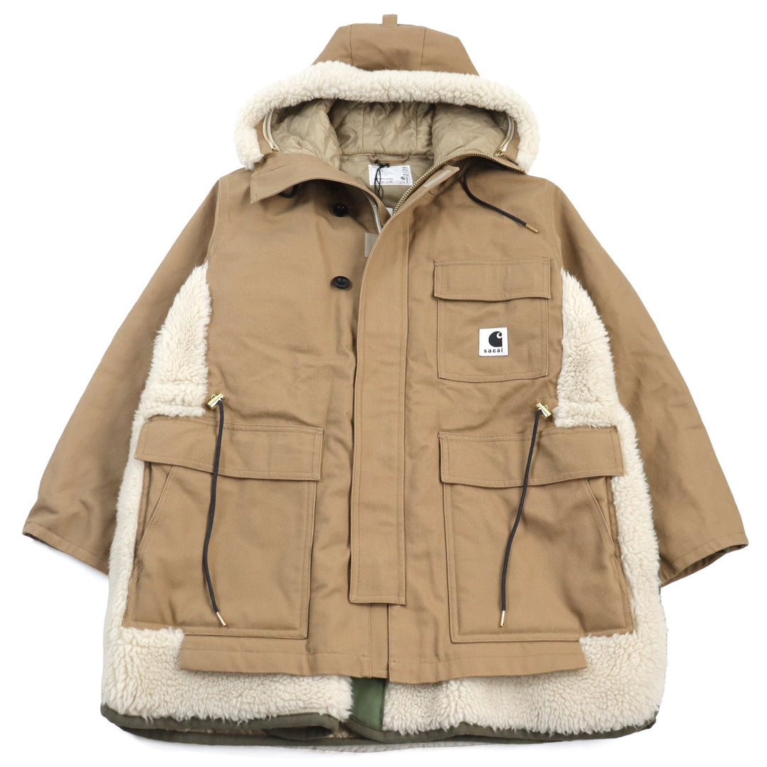 Sacai coat 23-03109 M Outer: 100% cotton, pile: 100% wool, ground: 55% acrylic, 45% polyester, padding: 100% polyester, lining: 100% polyester khaki Canvas Parka Siberian Canvas Hoodie Siberian Coat mens 1 Used Authentic