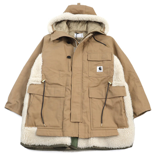 Sacai coat 23-03109 M Outer: 100% cotton, pile: 100% wool, ground: 55% acrylic, 45% polyester, padding: 100% polyester, lining: 100% polyester khaki Canvas Parka Siberian Canvas Hoodie Siberian Coat mens 1 Used Authentic