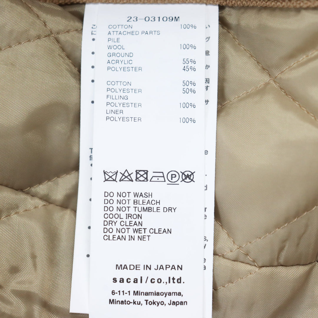 Sacai coat 23-03109 M Outer: 100% cotton, pile: 100% wool, ground: 55% acrylic, 45% polyester, padding: 100% polyester, lining: 100% polyester khaki Canvas Parka Siberian Canvas Hoodie Siberian Coat mens 1 Used Authentic