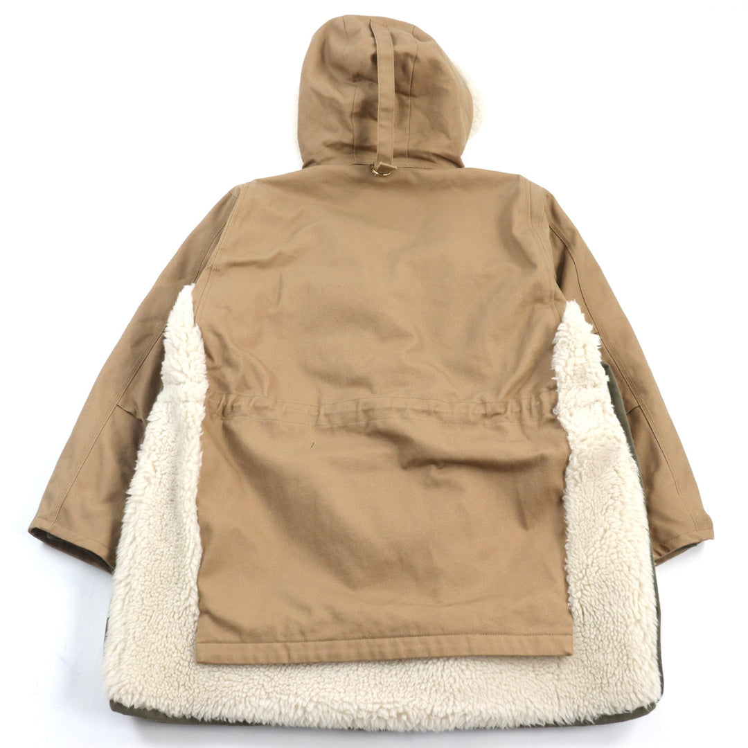 Sacai coat 23-03109 M Outer: 100% cotton, pile: 100% wool, ground: 55% acrylic, 45% polyester, padding: 100% polyester, lining: 100% polyester khaki Canvas Parka Siberian Canvas Hoodie Siberian Coat mens 1 Used Authentic
