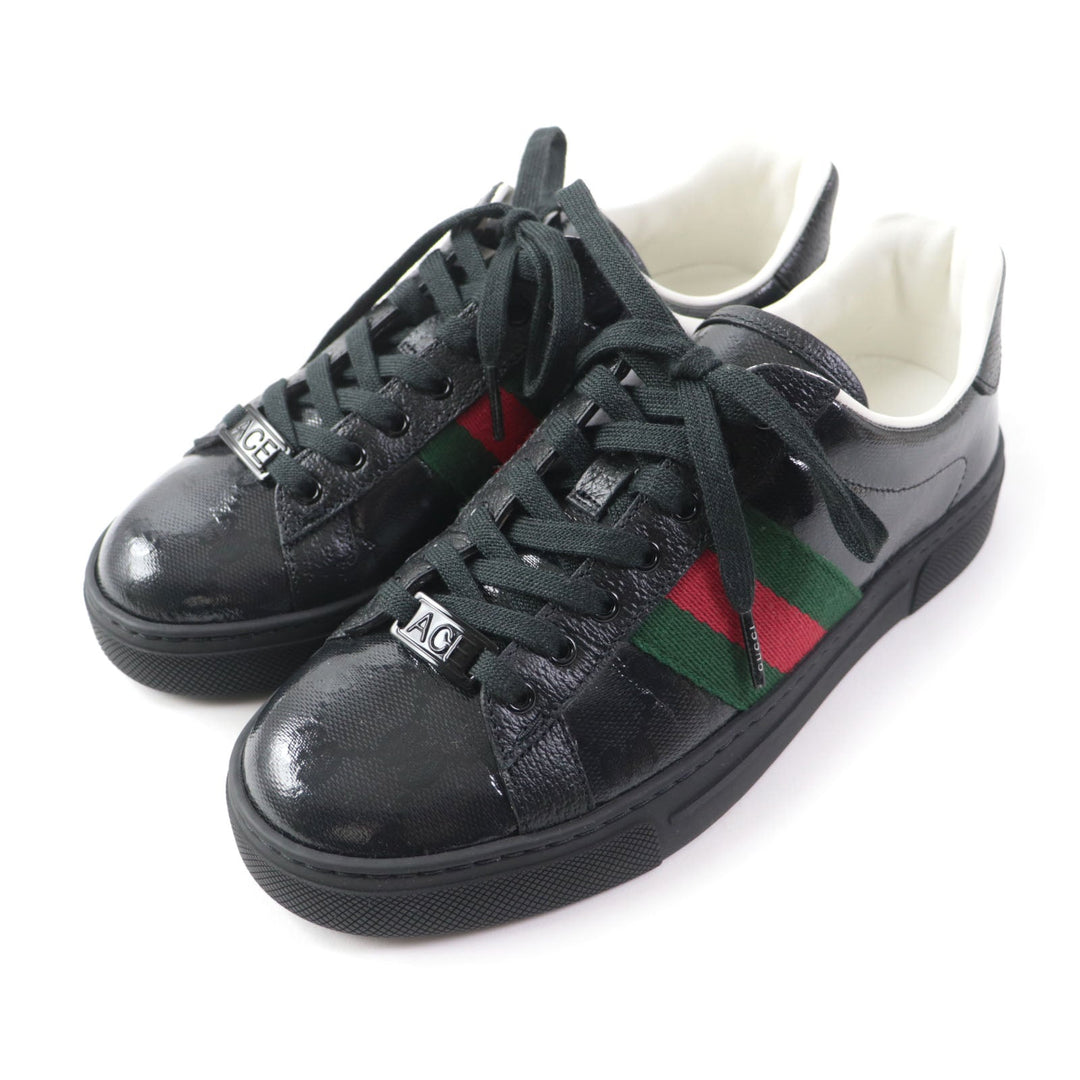 GUCCI Low cut sneakers 760774 Main: Leather black Ace Web stripe women's sneakers Women 35 Used Authentic