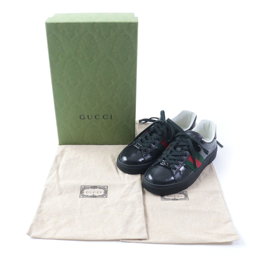 GUCCI Low cut sneakers 760774 Main: Leather black Ace Web stripe women's sneakers Women 35 Used Authentic