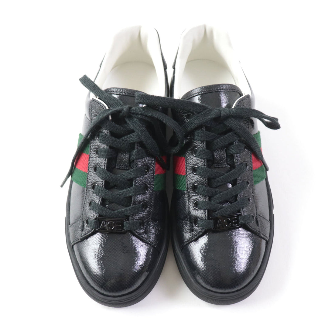 GUCCI Low cut sneakers 760774 Main: Leather black Ace Web stripe women's sneakers Women 35 Used Authentic