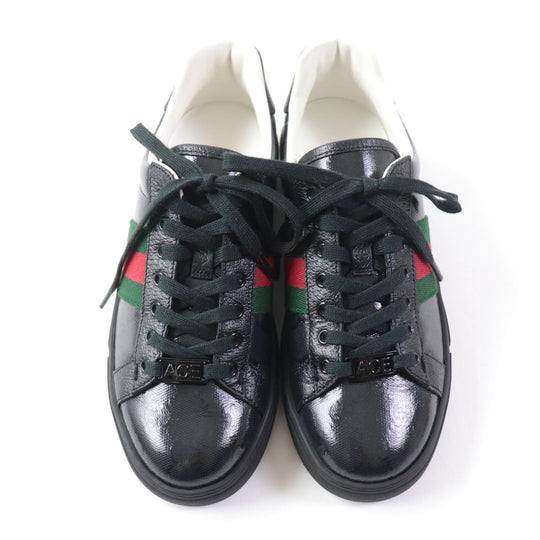 GUCCI Low cut sneakers 760774 Main: Leather black Ace Web stripe women's sneakers Women 35 Used Authentic