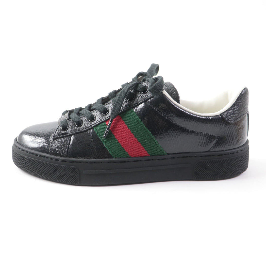 GUCCI Low cut sneakers 760774 Main: Leather black Ace Web stripe women's sneakers Women 35 Used Authentic