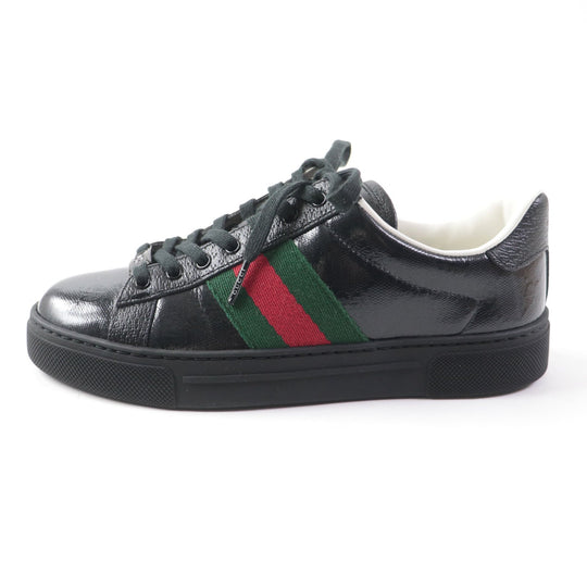 GUCCI Low cut sneakers 760774 Main: Leather black Ace Web stripe women's sneakers Women 35 Used Authentic