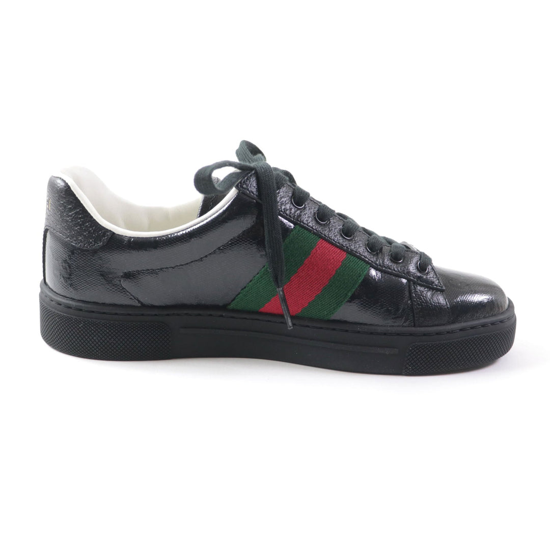 GUCCI Low cut sneakers 760774 Main: Leather black Ace Web stripe women's sneakers Women 35 Used Authentic