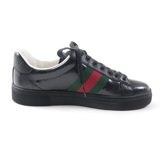GUCCI Low cut sneakers 760774 Main: Leather black Ace Web stripe women's sneakers Women 35 Used Authentic