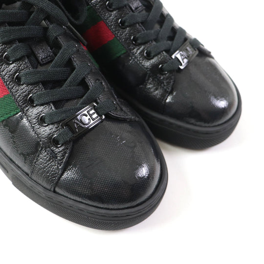 GUCCI Low cut sneakers 760774 Main: Leather black Ace Web stripe women's sneakers Women 35 Used Authentic
