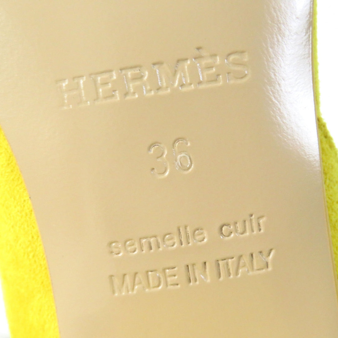 HERMES Sandals 211054Z Main: Suede leather yellow Choc Women 36 Used Authentic