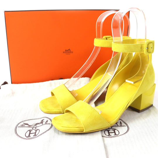 HERMES Sandals 211054Z Main: Suede leather yellow Choc Women 36 Used Authentic