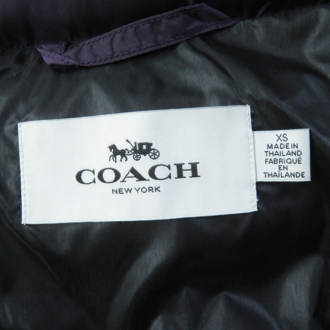 COACH down coat F57028 Main: 100% nylon, Lining: 100% nylon, Filling: 50% down, Filling: 50% feather, Part: leather, Fur: lamb fur purple Women XS Used Authentic