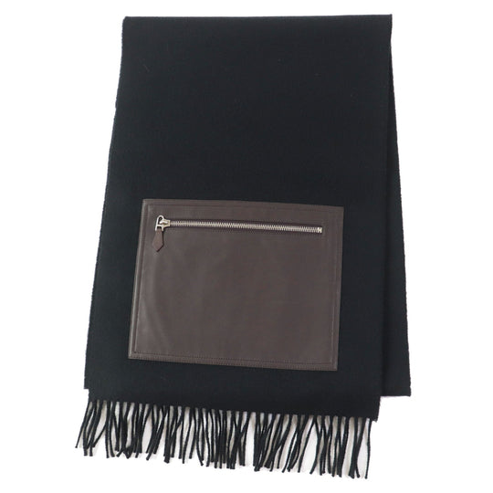 HERMES Scarf Main: 100% cashmere, Lining: 100% silk, Leather part: sheepskin black Escharp Pocket Silk In Women Used Authentic