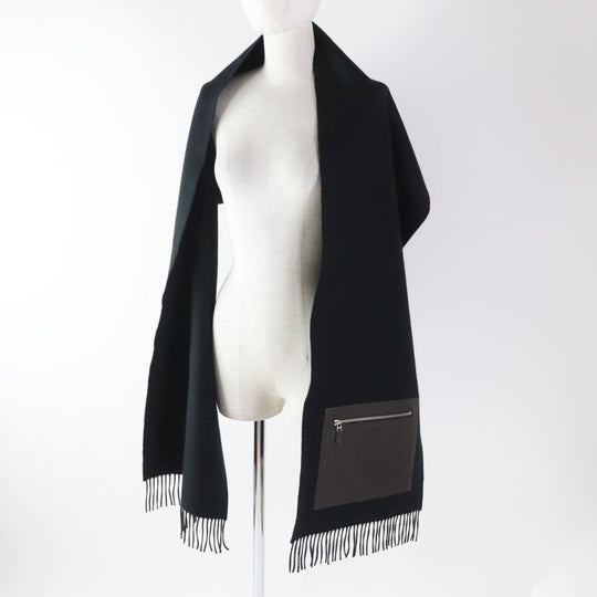 HERMES Scarf Main: 100% cashmere, Lining: 100% silk, Leather part: sheepskin black Escharp Pocket Silk In Women Used Authentic