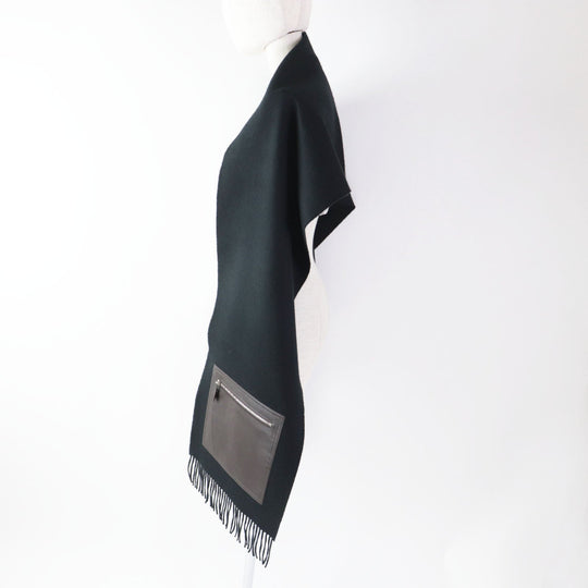 HERMES Scarf Main: 100% cashmere, Lining: 100% silk, Leather part: sheepskin black Escharp Pocket Silk In Women Used Authentic