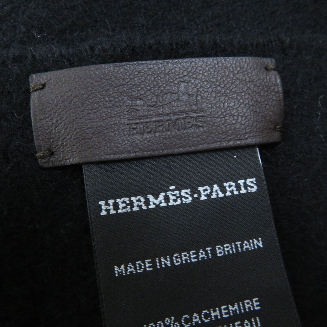 HERMES Scarf Main: 100% cashmere, Lining: 100% silk, Leather part: sheepskin black Escharp Pocket Silk In Women Used Authentic