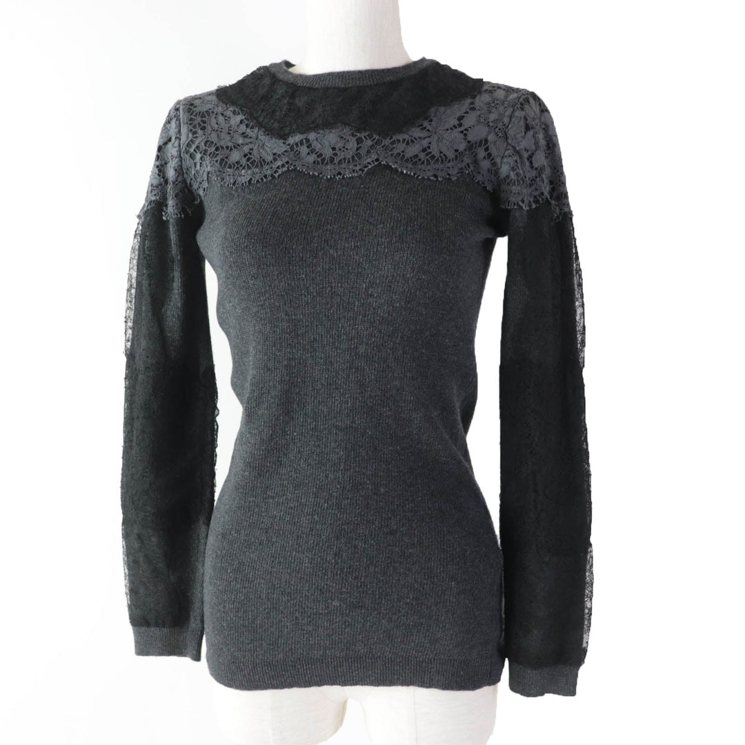 VALENTINO tops Main: 70% wool, Main: 30% cashmere, Part: 77% cotton, Part: 17% rayon, Part: 6% nylon, Part: 55% nylon, 45% rayon Gray black Women S Used Authentic