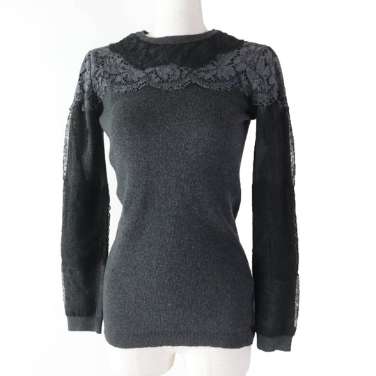 VALENTINO tops Main: 70% wool, Main: 30% cashmere, Part: 77% cotton, Part: 17% rayon, Part: 6% nylon, Part: 55% nylon, 45% rayon Gray black Women S Used Authentic