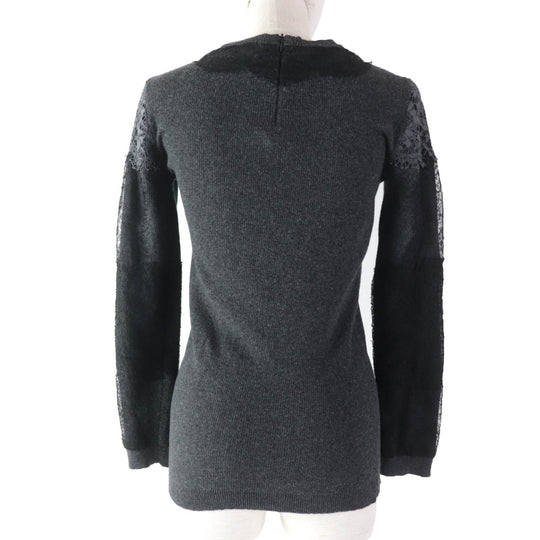 VALENTINO tops Main: 70% wool, Main: 30% cashmere, Part: 77% cotton, Part: 17% rayon, Part: 6% nylon, Part: 55% nylon, 45% rayon Gray black Women S Used Authentic