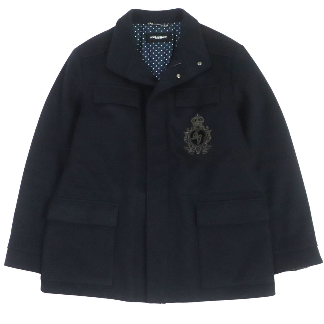 DOLCE&GABBANA coat G9NF1Z Outer: 100% cashmere, Lining: 100% silk, Part: leather, Embroidered parts: OTTONE 30% : Viscose 20% : Cotton 20% : Silk 15% : Polyester 15% black mens 52 Used Authentic