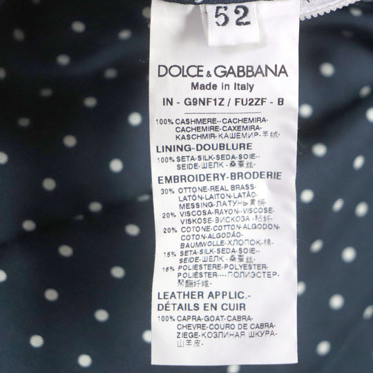 DOLCE&GABBANA coat G9NF1Z Outer: 100% cashmere, Lining: 100% silk, Part: leather, Embroidered parts: OTTONE 30% : Viscose 20% : Cotton 20% : Silk 15% : Polyester 15% black mens 52 Used Authentic