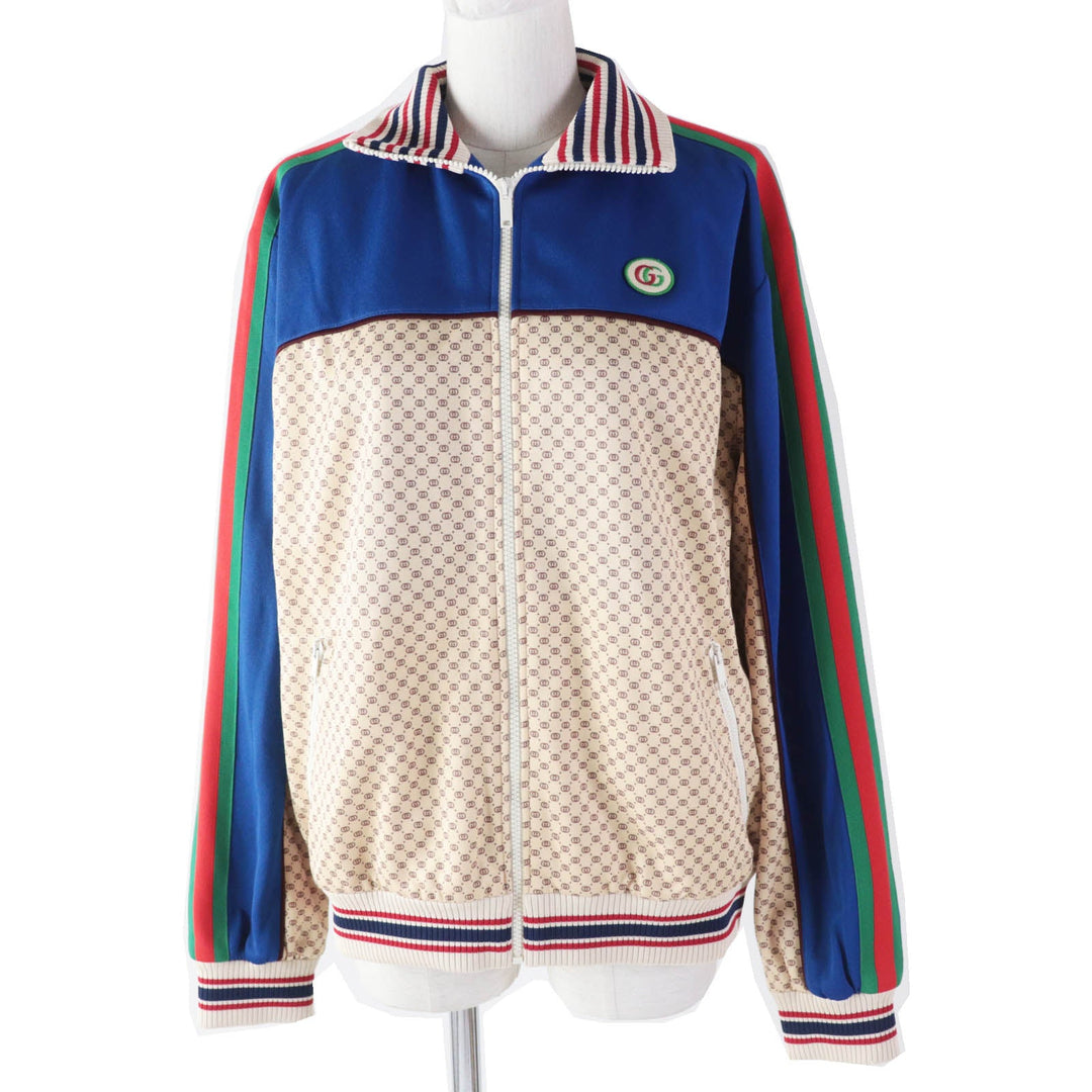 GUCCI Jacket 655196 Outer: 55% polyester, Outer: 45% cotton, Lining: 100% cotton, Part: 100% polyester, Trimming: 93% polyester, 5% nylon, 2% polyurethane, Trimming 2: 100% nylon Multi Interlocking G print jersey jacket Women M Used Authentic