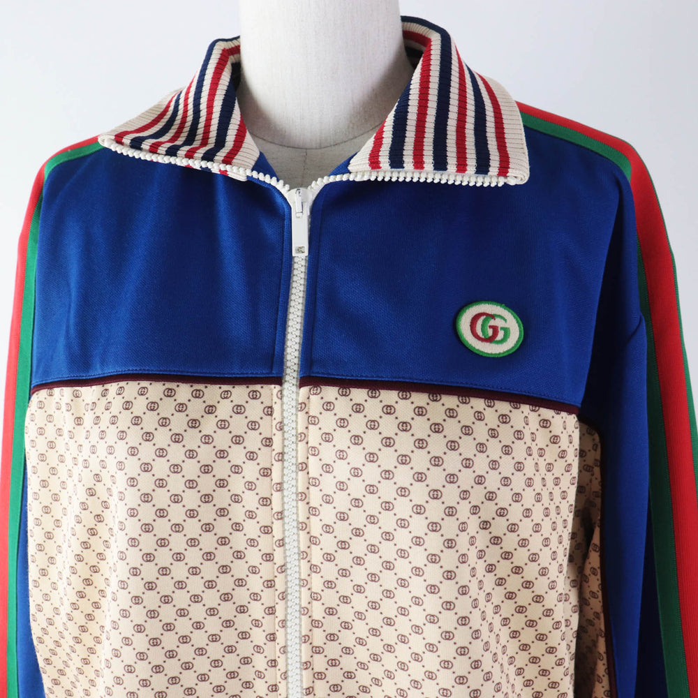 GUCCI Jacket 655196 Outer: 55% polyester, Outer: 45% cotton, Lining: 100% cotton, Part: 100% polyester, Trimming: 93% polyester, 5% nylon, 2% polyurethane, Trimming 2: 100% nylon Multi Interlocking G print jersey jacket Women M Used Authentic