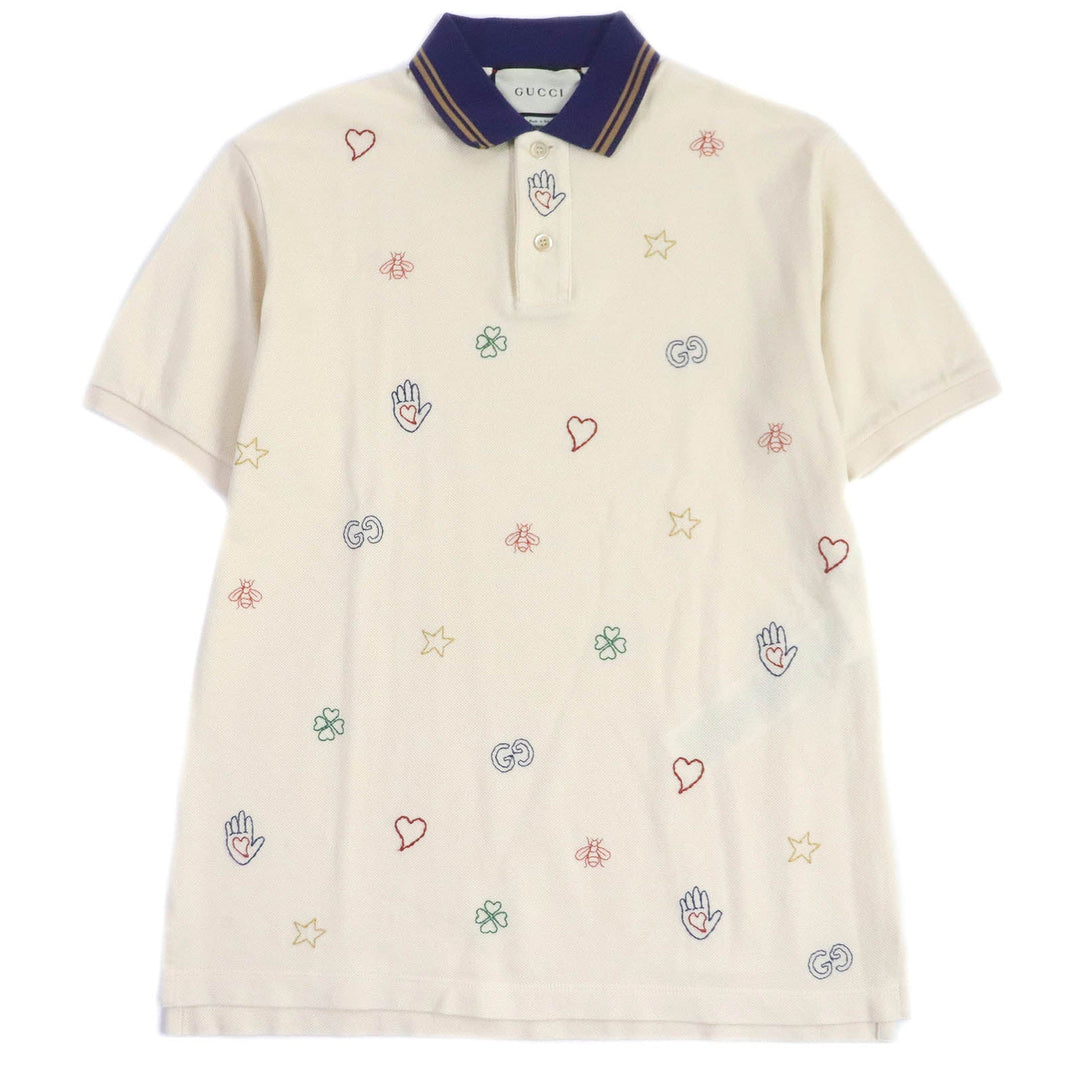 GUCCI Short sleeve polo shirt 625320 Main: 97% cotton, Main: 3% polyurethane, Part: 100% cotton, Part: 100% polyester light beige mens XS Used Authentic