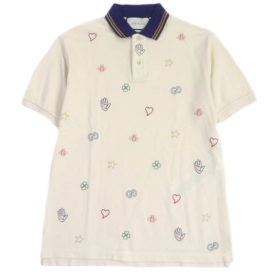 GUCCI Short sleeve polo shirt 625320 Main: 97% cotton, Main: 3% polyurethane, Part: 100% cotton, Part: 100% polyester light beige mens XS Used Authentic