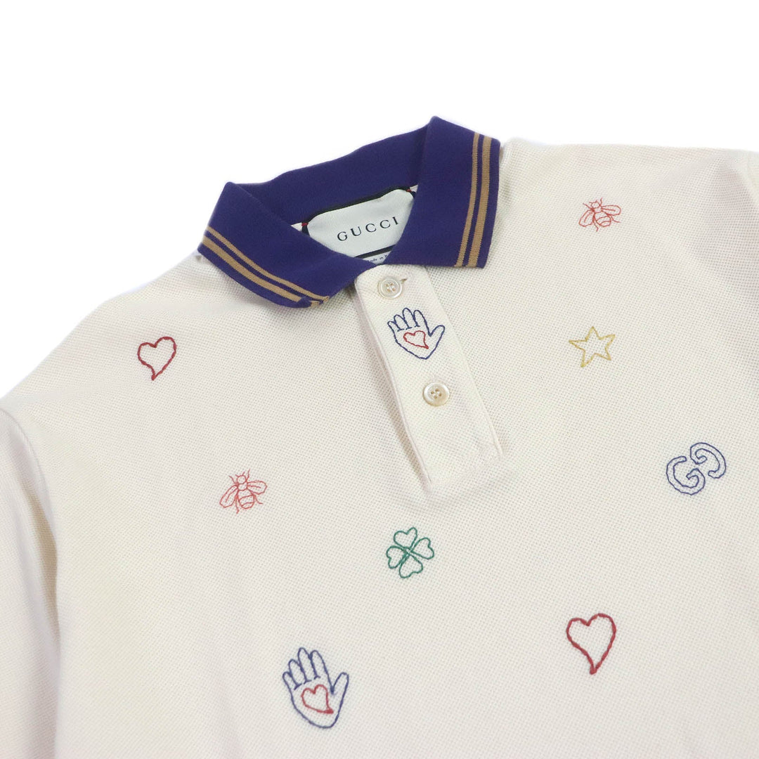 GUCCI Short sleeve polo shirt 625320 Main: 97% cotton, Main: 3% polyurethane, Part: 100% cotton, Part: 100% polyester light beige mens XS Used Authentic