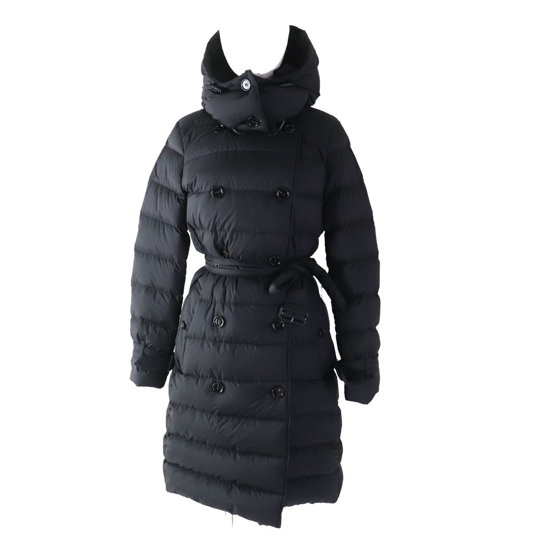 BURBERRY down coat 8044680 Outer material: 100% nylon, Lining: 100% nylon, Filling: 90% down, Filling: 10% feather, Upper lining: 100% polyester, Collar back: 100% polyester, Leather part: 100% cowhide black Women S Used Authentic