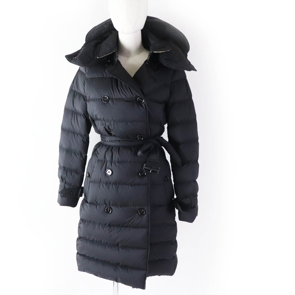 BURBERRY down coat 8044680 Outer material: 100% nylon, Lining: 100% nylon, Filling: 90% down, Filling: 10% feather, Upper lining: 100% polyester, Collar back: 100% polyester, Leather part: 100% cowhide black Women S Used Authentic
