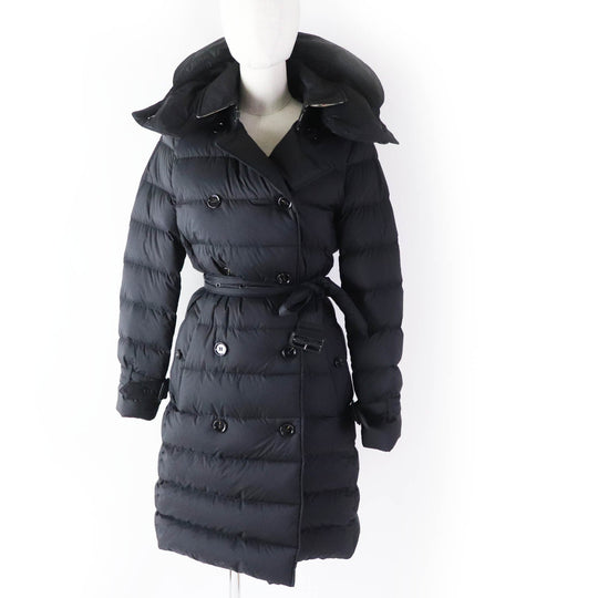 BURBERRY down coat 8044680 Outer material: 100% nylon, Lining: 100% nylon, Filling: 90% down, Filling: 10% feather, Upper lining: 100% polyester, Collar back: 100% polyester, Leather part: 100% cowhide black Women S Used Authentic