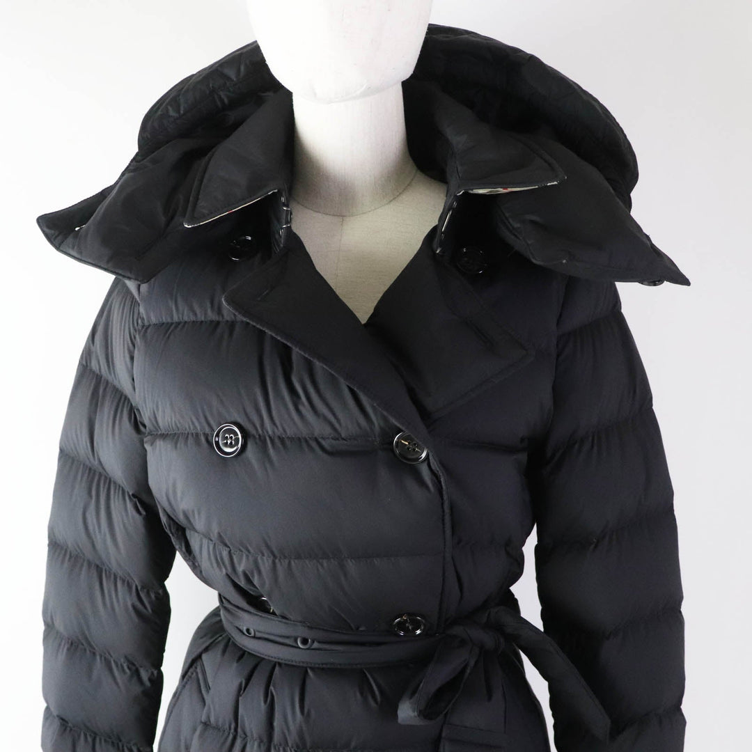 BURBERRY down coat 8044680 Outer material: 100% nylon, Lining: 100% nylon, Filling: 90% down, Filling: 10% feather, Upper lining: 100% polyester, Collar back: 100% polyester, Leather part: 100% cowhide black Women S Used Authentic