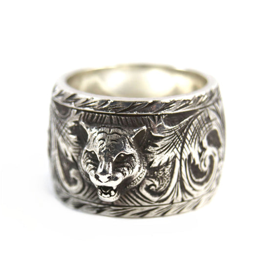 GUCCI Ring 433573 Main�FAG925 Silver Cat Head Arabesque Garden Women(Unisex) Used Authentic