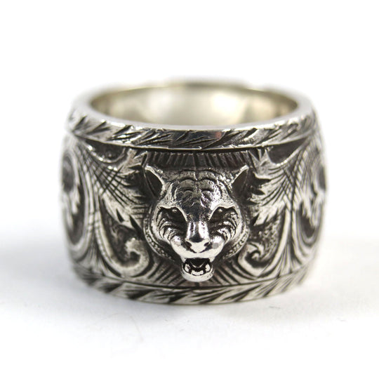 GUCCI Ring 433573 Main�FAG925 Silver Cat Head Arabesque Garden Women(Unisex) Used Authentic