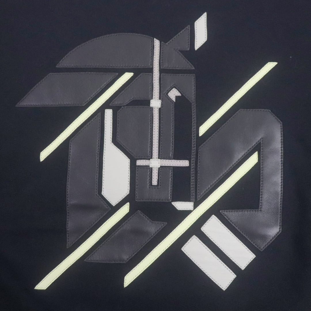 HERMES pullover Main: 100% cotton, Leather: Sheepskin Rib: 90% cotton, 10% polyurethane Navy Chevaux Symetrie mens M Used Authentic