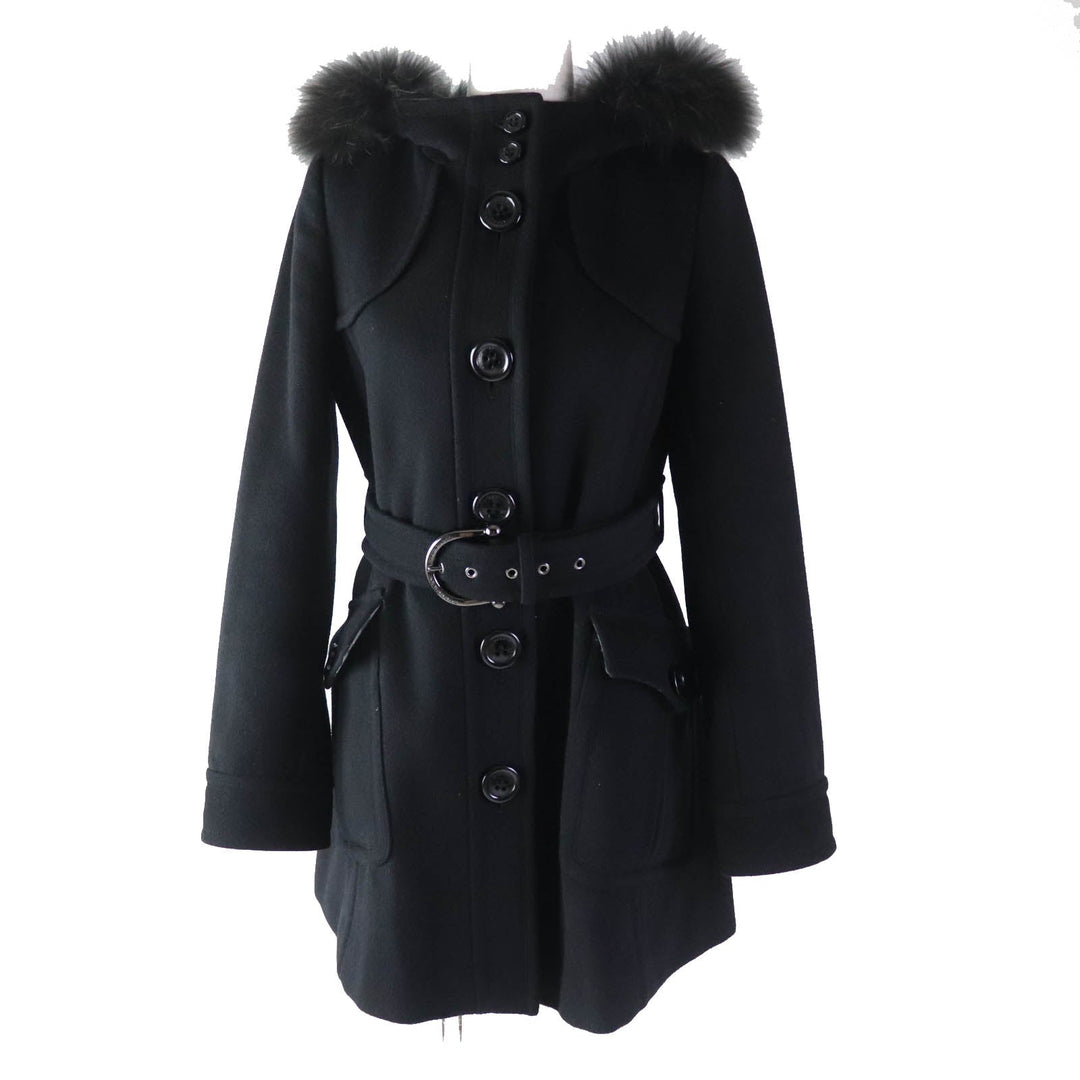 BURBERRY BLUE LABEL coat FNF05-716-09 Outer: 80% wool, Outer: 20% nylon, Lining: cupra, Lining: polyester, Sleeve lining: polyester, Piping (separate fabric): 52% cupra, 48% polyester, Fur: raccoon dog black Women 38 Used Authentic