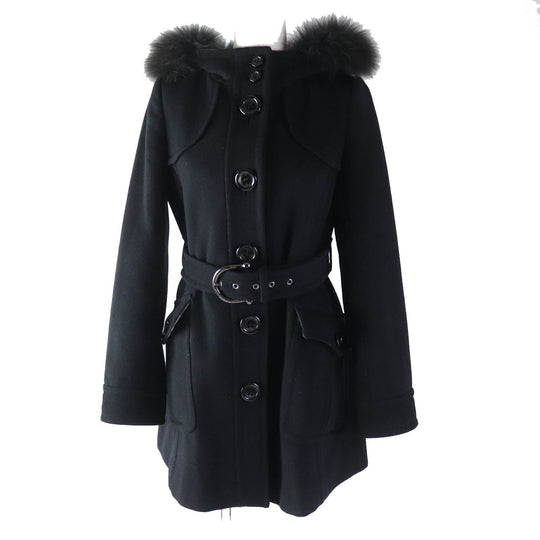 BURBERRY BLUE LABEL coat FNF05-716-09 Outer: 80% wool, Outer: 20% nylon, Lining: cupra, Lining: polyester, Sleeve lining: polyester, Piping (separate fabric): 52% cupra, 48% polyester, Fur: raccoon dog black Women 38 Used Authentic
