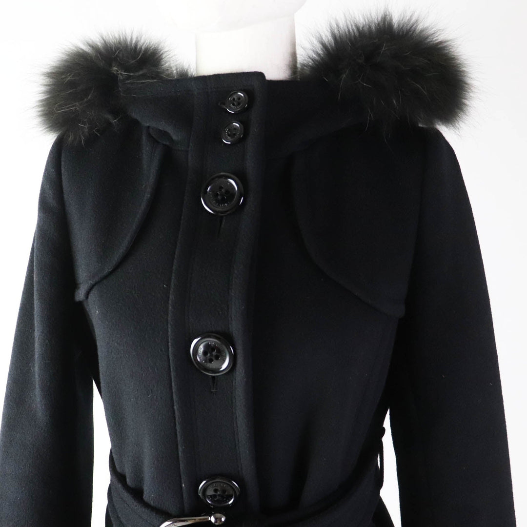 BURBERRY BLUE LABEL coat FNF05-716-09 Outer: 80% wool, Outer: 20% nylon, Lining: cupra, Lining: polyester, Sleeve lining: polyester, Piping (separate fabric): 52% cupra, 48% polyester, Fur: raccoon dog black Women 38 Used Authentic