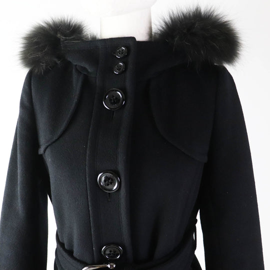 BURBERRY BLUE LABEL coat FNF05-716-09 Outer: 80% wool, Outer: 20% nylon, Lining: cupra, Lining: polyester, Sleeve lining: polyester, Piping (separate fabric): 52% cupra, 48% polyester, Fur: raccoon dog black Women 38 Used Authentic
