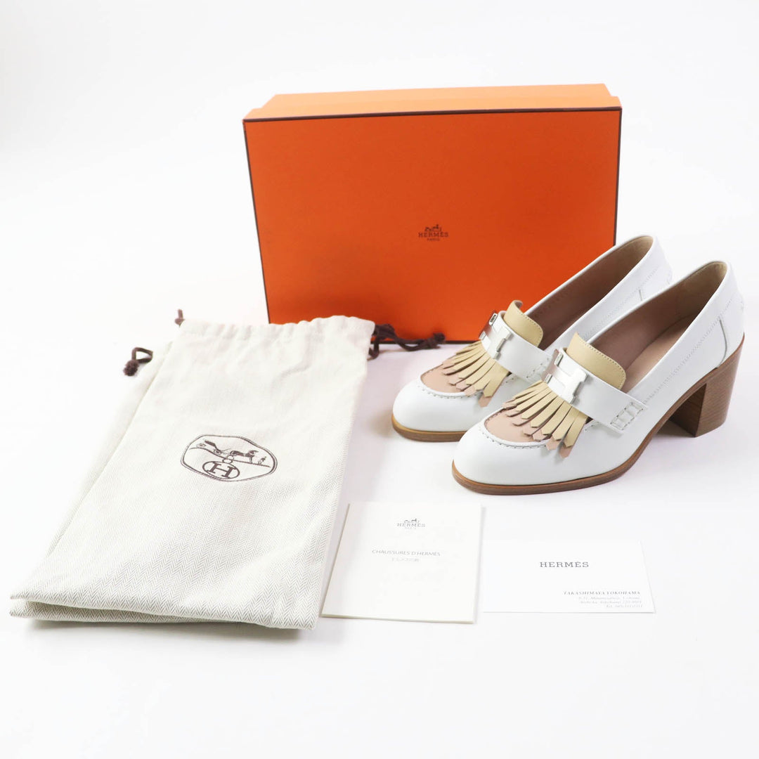 HERMES pumps Main: Leather White beige Constance Elysee 70 Women 35 1/2 Used Authentic