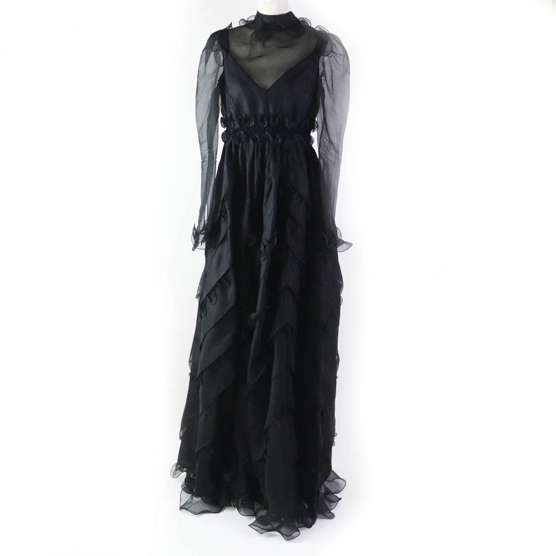 VALENTINO dress Outer: 100% silk, Outer: 91% cotton, Outer: 9% nylon, Outer: 100% nylon, Lining: 91% silk, : 9% polyurethane Embroidery: 100% polyester black Women 40 Used Authentic