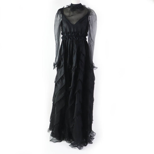 VALENTINO dress Outer: 100% silk, Outer: 91% cotton, Outer: 9% nylon, Outer: 100% nylon, Lining: 91% silk, : 9% polyurethane Embroidery: 100% polyester black Women 40 Used Authentic