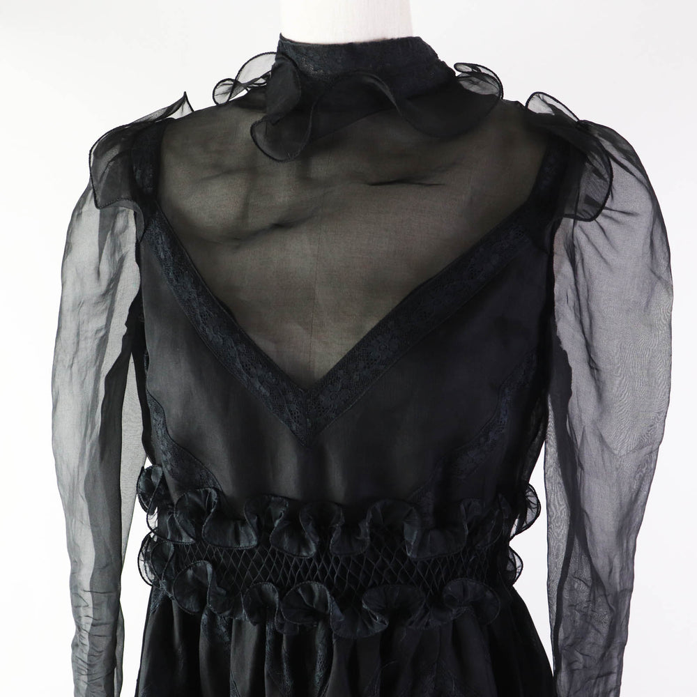 VALENTINO dress Outer: 100% silk, Outer: 91% cotton, Outer: 9% nylon, Outer: 100% nylon, Lining: 91% silk, : 9% polyurethane Embroidery: 100% polyester black Women 40 Used Authentic