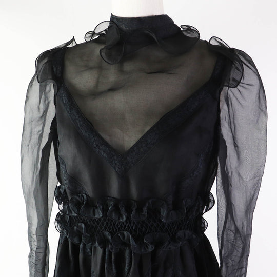 VALENTINO dress Outer: 100% silk, Outer: 91% cotton, Outer: 9% nylon, Outer: 100% nylon, Lining: 91% silk, : 9% polyurethane Embroidery: 100% polyester black Women 40 Used Authentic