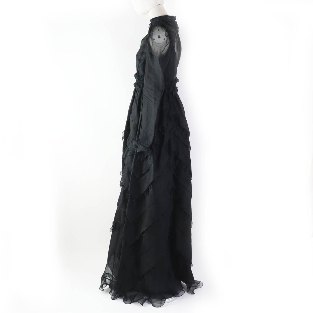 VALENTINO dress Outer: 100% silk, Outer: 91% cotton, Outer: 9% nylon, Outer: 100% nylon, Lining: 91% silk, : 9% polyurethane Embroidery: 100% polyester black Women 40 Used Authentic