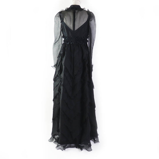 VALENTINO dress Outer: 100% silk, Outer: 91% cotton, Outer: 9% nylon, Outer: 100% nylon, Lining: 91% silk, : 9% polyurethane Embroidery: 100% polyester black Women 40 Used Authentic